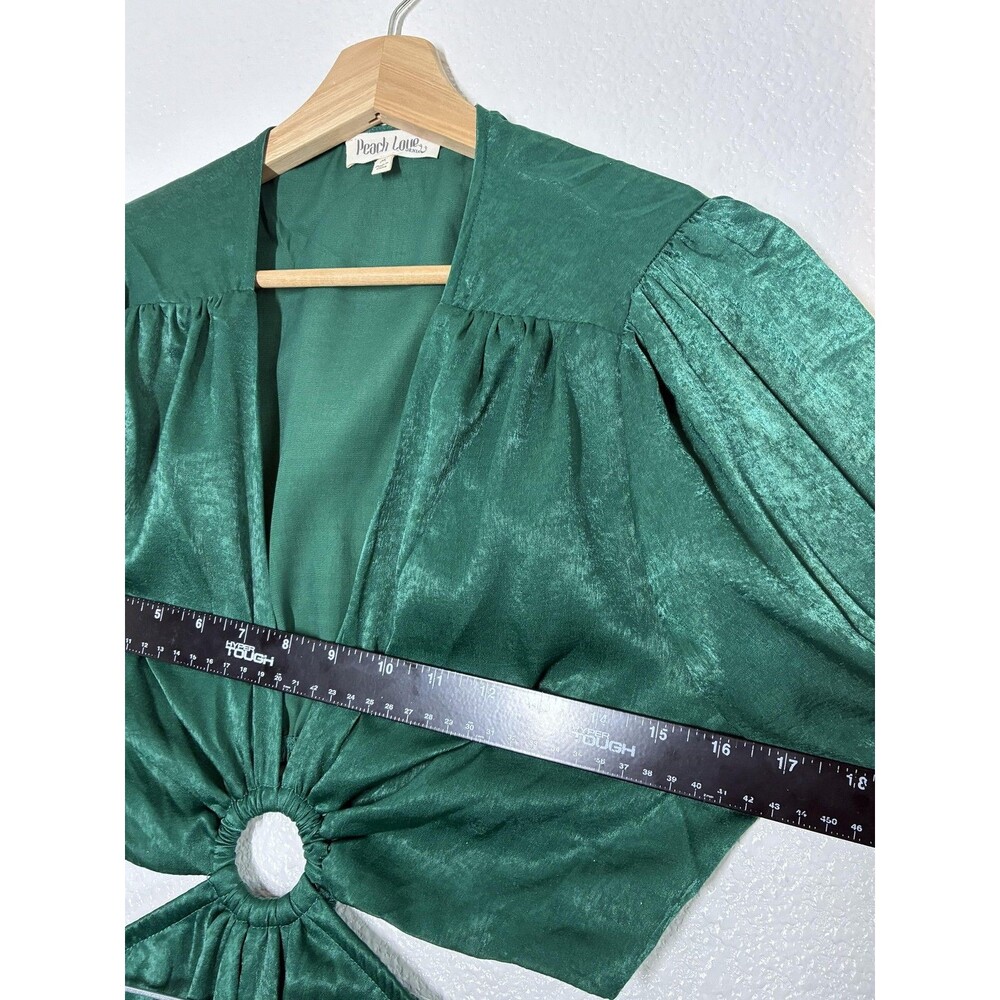 Peach Love California Dress Womens M Green Satin Cutout Ring Maxi Gown Fairy - Picture 9 of 16